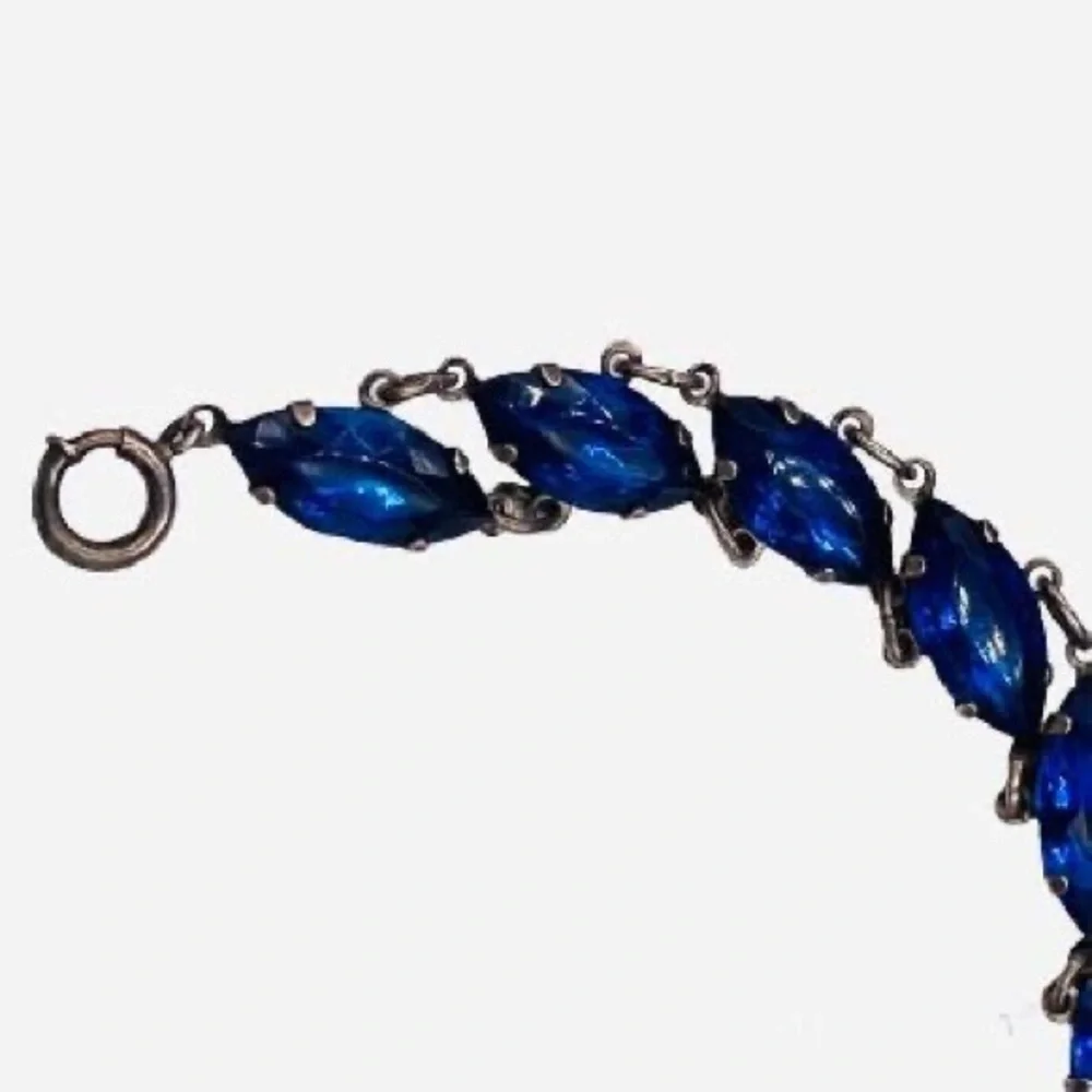 Art Deco Sterling Blue Navette Rhinestone Bracelet